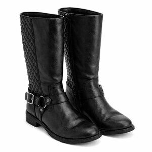 Wonder Nation Girls Black Quilted Mid-Calf Boots Buckle Detail Side Zip Size 2